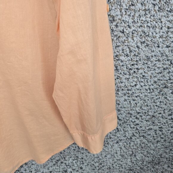 Chicos Top Womens 1 US Medium Orange Button Up Semi Sheer Roll Tab Sleeve Ladies - Picture 2 of 7